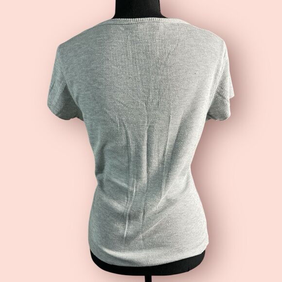 Vtg Y2K Top Ribbed Henley Short Sleeve Bella Swan Baby T Fairy Grunge Large Gray - Picture 2 of 4
